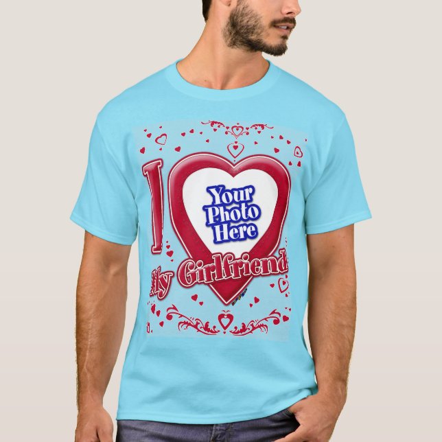 Camiseta Amo a mi novia foto corazón rojo horizonte azul (Anverso)