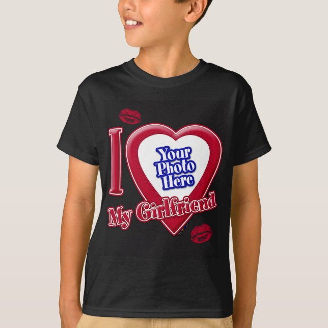 Camiseta Amo A Mi Novia Foto Red Hearts Lips Black T- (Anverso)