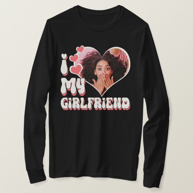 Camiseta Amo A Mi Novia Personalizado Black Long Sleeve (Anverso del diseño)