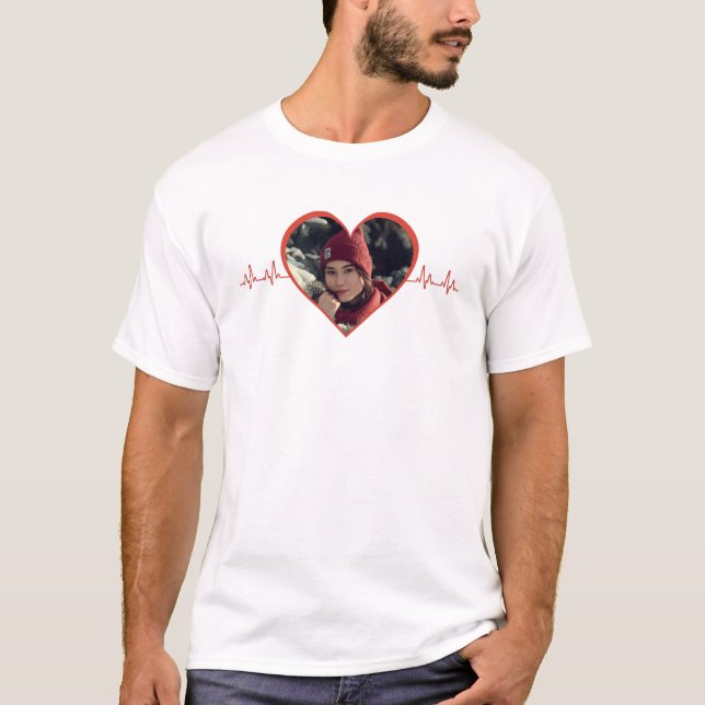 Camiseta Amo a mi novia Personalizado de latidos rojos (Anverso)