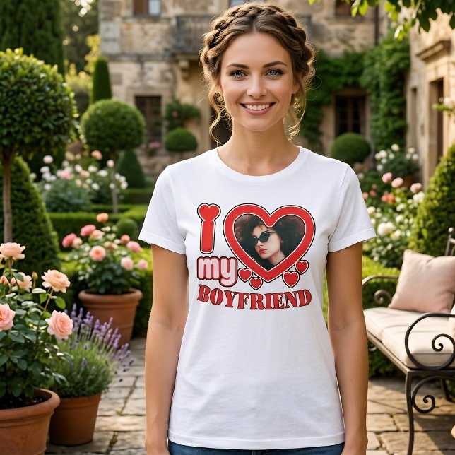 Camiseta Amo a mi novio Foto de corazón personalizada (Subido por el creador)