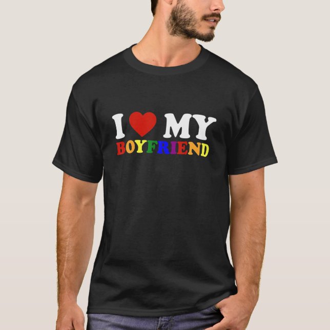 Camiseta Amo a mi novio LGBT Gay Boyfriend Cute LGBTQI (Anverso)