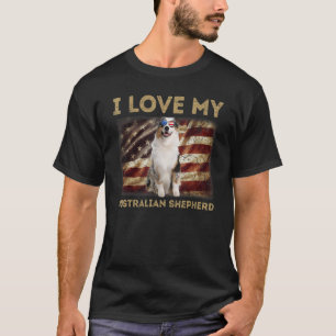 Camiseta Amo a mi pastor australiano papá mamá American Fla