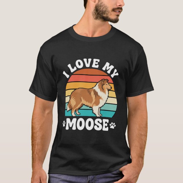 Camiseta Amo a mi perro retro collie alce (Anverso)