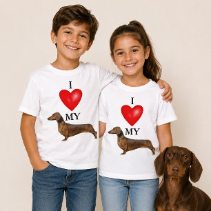 Camiseta Amo a mi perro salchicha Corazón Rojo Perro Niños