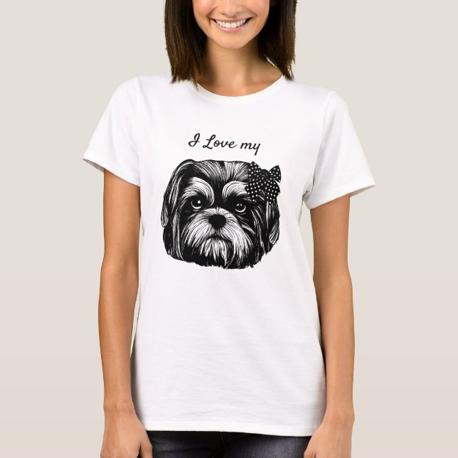 Camiseta Amo a mi perro shih zu con arco Arte original (Anverso)
