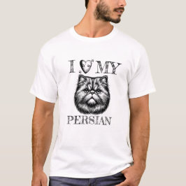 Camiseta Amo a mi persa, gato y huellas de patas negras