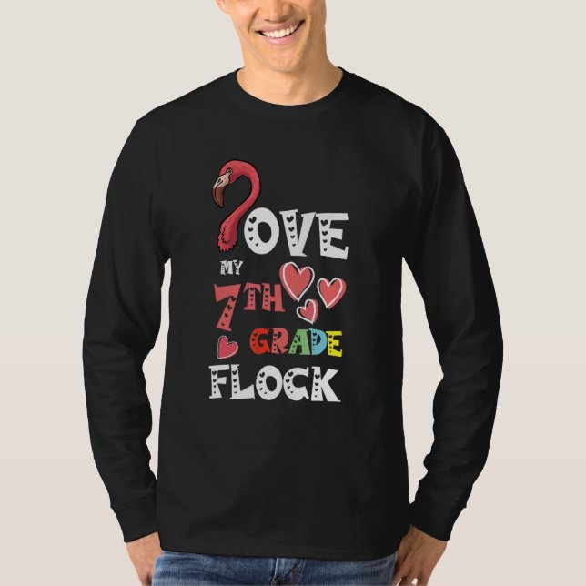 Camiseta Amo a mi profesor de séptimo grado Flock Flamingo  (Anverso)