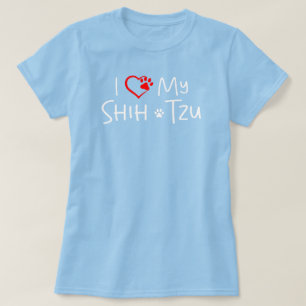 Camiseta Amo a mi Shih Tzu Corazón Rojo Bebé Pata Azul Perr