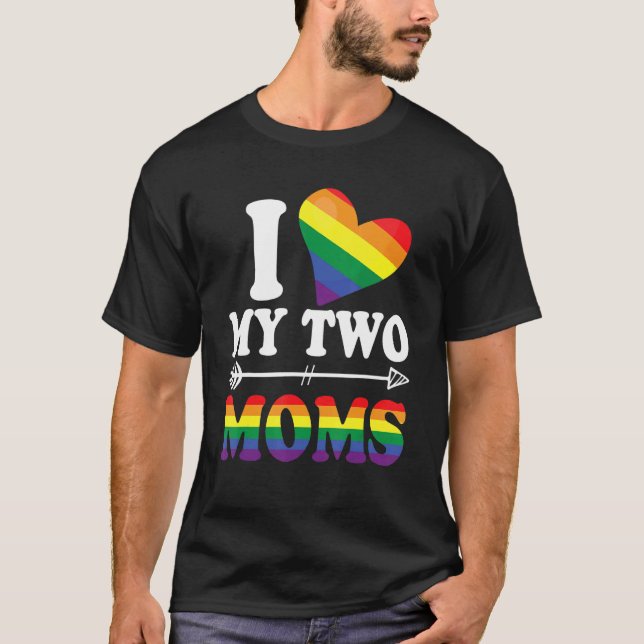 Camiseta Amo A Mis Dos Mamás Bandera Del Orgullo Gay Arcoir (Anverso)