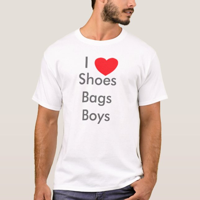Camiseta Amo a muchachos de los bolsos de los zapatos (Anverso)