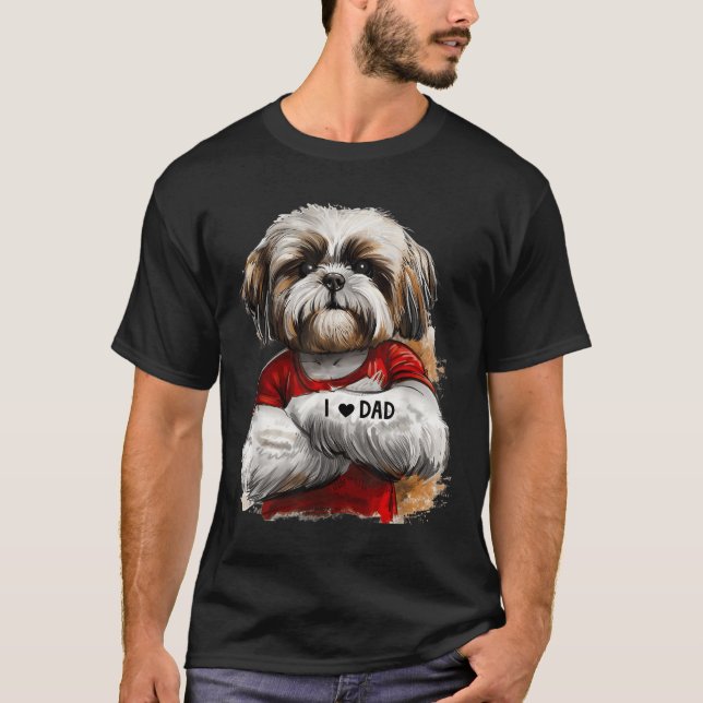 Camiseta Amo a papá Tattoo Shih Tzu Dad Funny Fathers Day (Anverso)