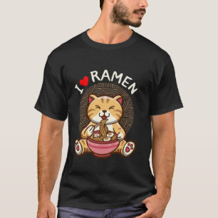 Camiseta Amo a Ramen Kawaii Gato Disfrutar Comer Fideos Tee