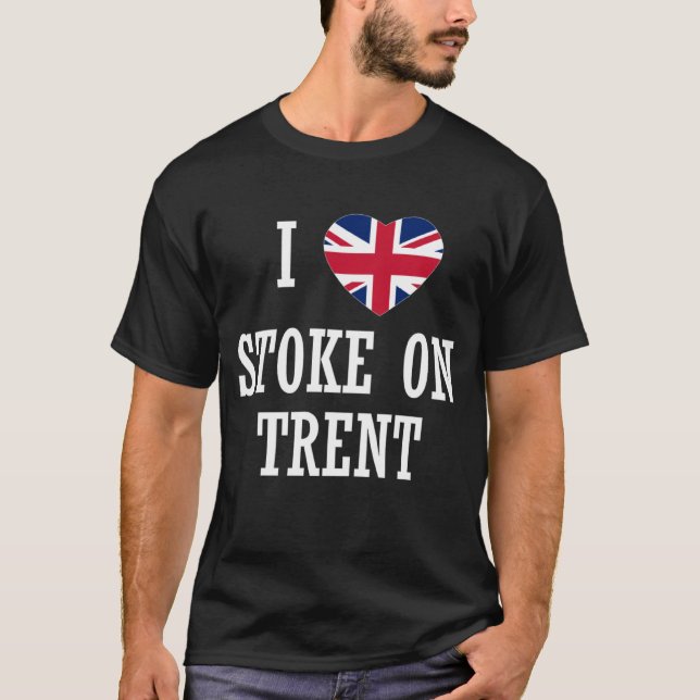 Camiseta Amo a Stoke en Trent England bandera escuchada (Anverso)