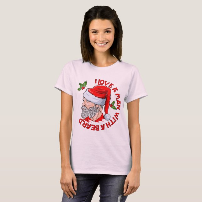 Camiseta Amo A Un Hombre Con Una Barba De Papá Noel (Anverso completo)