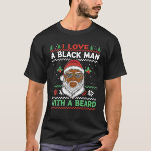 Camiseta Amo A Un Hombre Negro Con Navidades De Barba Y Ron