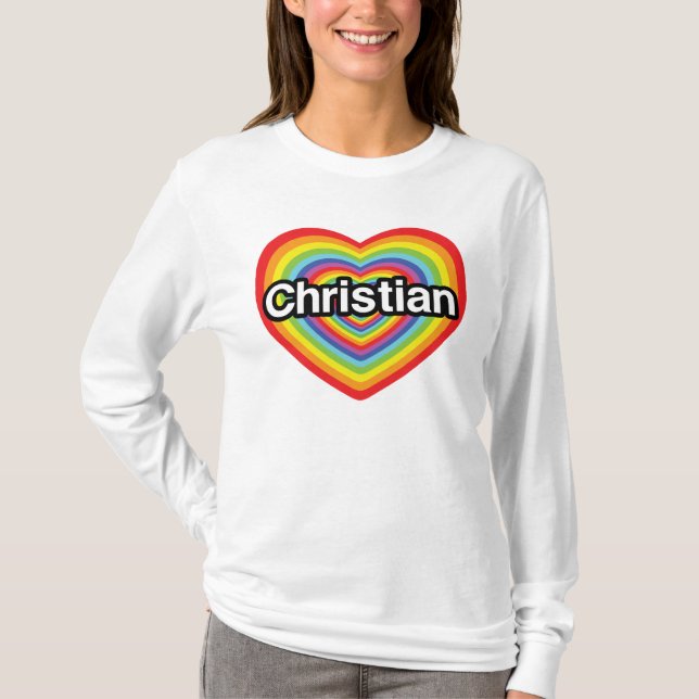 Camiseta Amo al cristiano: corazón de arco iris (Anverso)