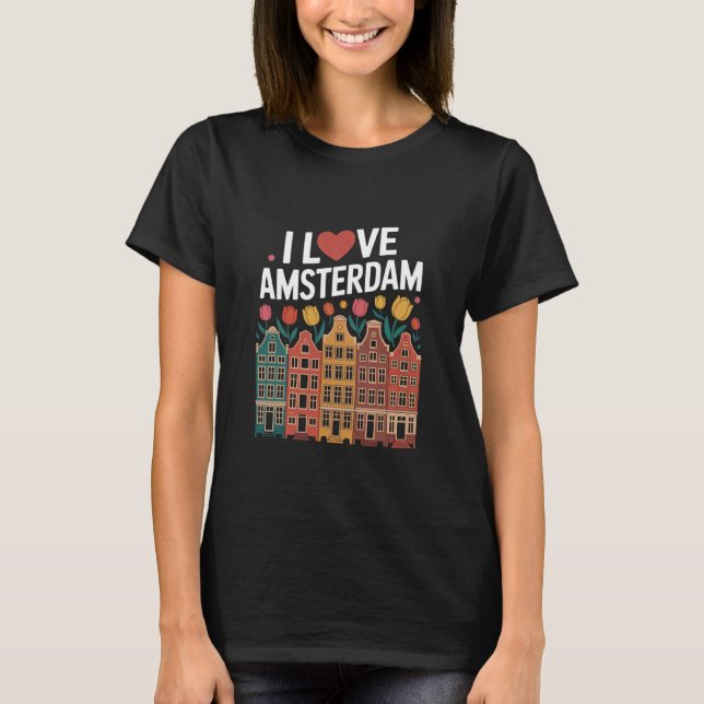 Camiseta Amo Ámsterdam Corazón Tulipanes Casas (Anverso)