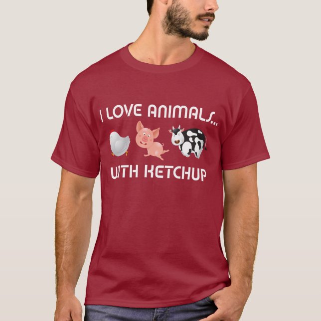 Camiseta ¡Amo animales! Con la salsa de tomate (Anverso)