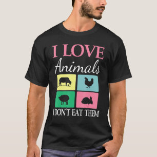Camiseta Amo Animales Vaca Pollo Oveja Conejo No Como