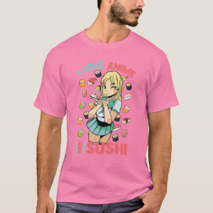 Camiseta Amo Anime Y Sushi - Cute Kawaii - Manga Otaku