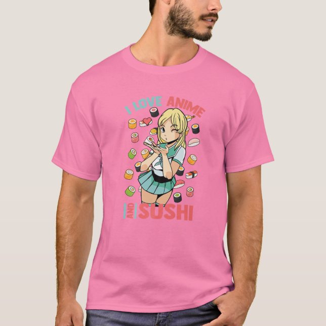Camiseta Amo Anime Y Sushi - Cute Kawaii - Manga Otaku (Anverso)