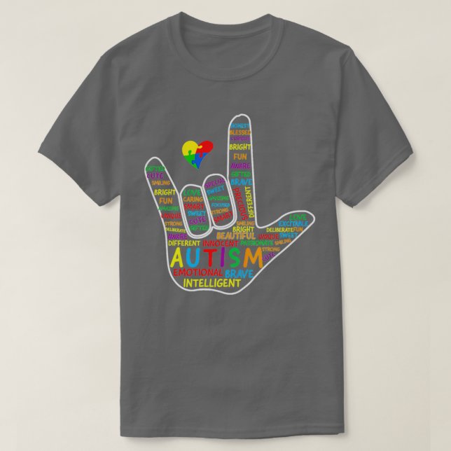 Camiseta Amo ASL Lenguaje de Rótulo Mano Autismo Conciencia (Diseño del anverso)