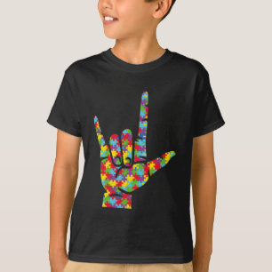 Camiseta Amo ASL Lenguaje de Rótulo Mano Autismo Conciencia