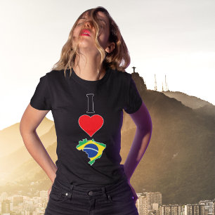 Camiseta Amo Brasil Vertical Corazón Mapa de Bandera Brasil