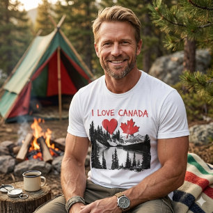 Camiseta Amo Canadá. Corazón. Hoja de arce canadiense.