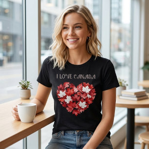 Camiseta Amo Canadá. Corazón. Hoja de arce canadiense.