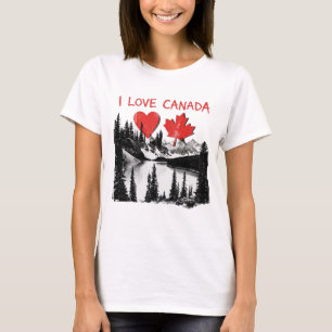Camiseta Amo Canadá. Corazón. Hoja de arce canadiense.