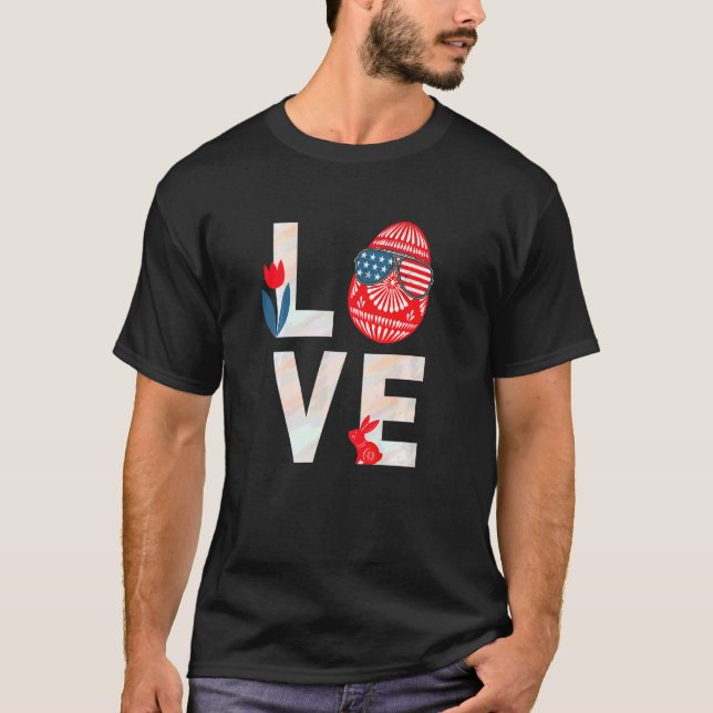Camiseta Amo Conejo de Pascua Bandera Uva Gafas de sol Patr (Anverso)