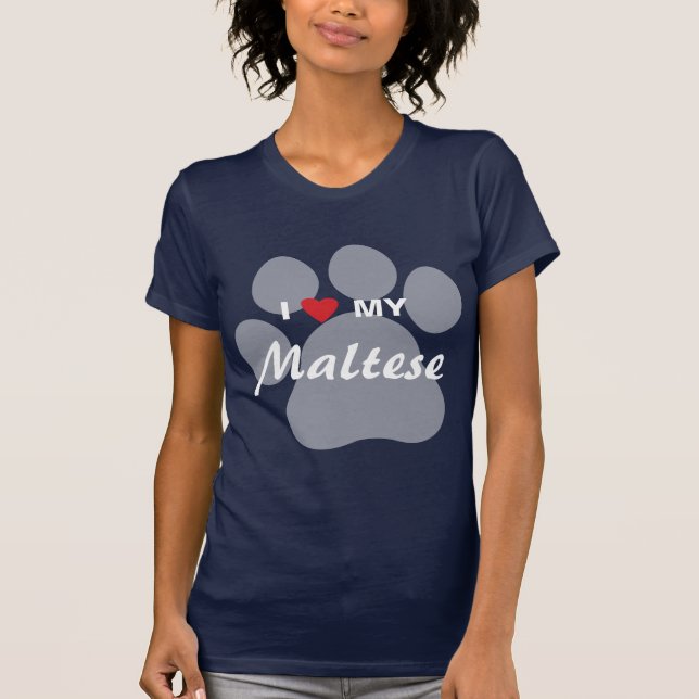 Camiseta Amo (corazón) mi Pawprint maltés (Anverso)