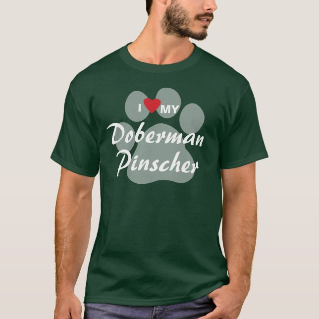 Camiseta Amo (corazón) mi Pinscher Pawprint del Doberman (Anverso)
