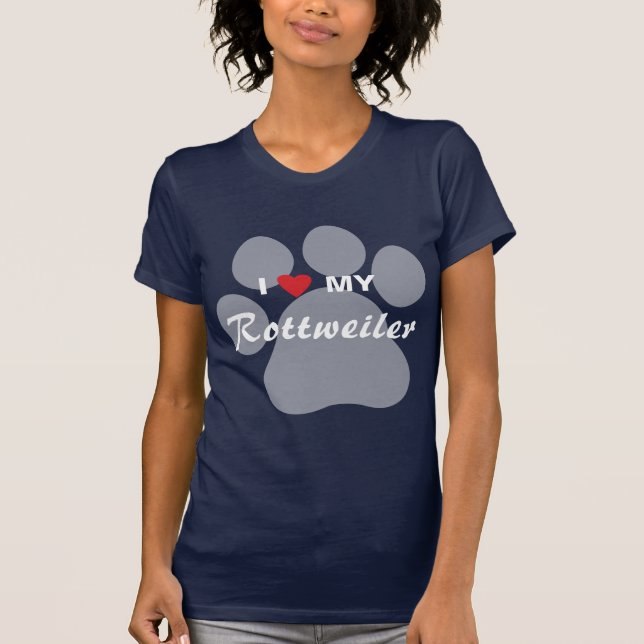 Camiseta Amo (corazón) mi Rottweiler Pawprint (Anverso)