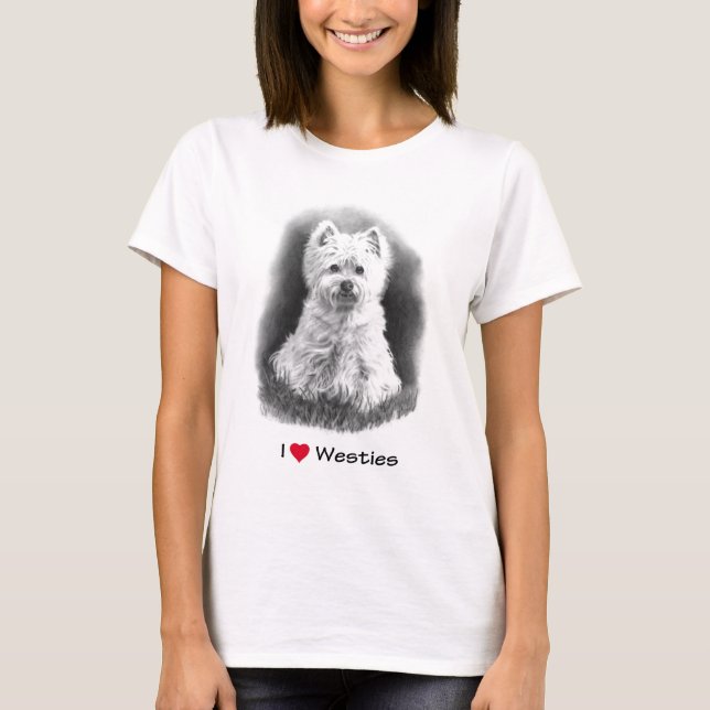 Camiseta Amo (corazón) Westies: Dibujo de lápiz (Anverso)