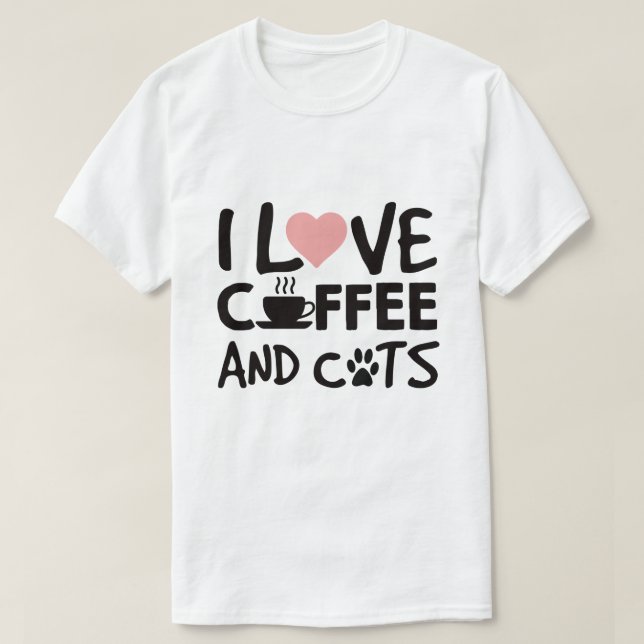 Camiseta Amo el café y gatos (Diseño del anverso)