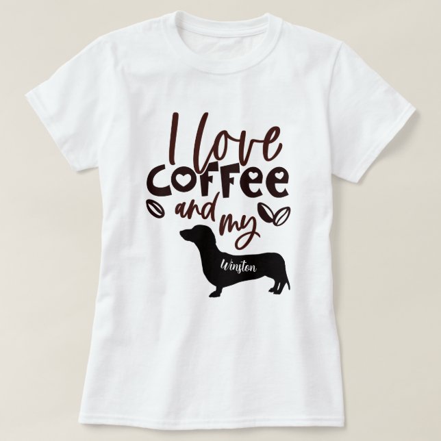 Camiseta Amo el café y mi Dachshund de pelo largo (Diseño del anverso)