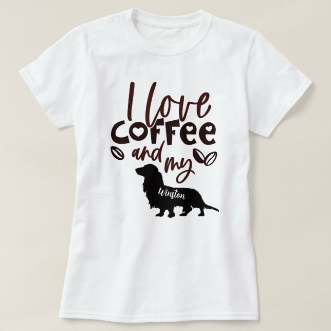 Camiseta Amo el café y mi Dachshund de pelo largo (Diseño del anverso)