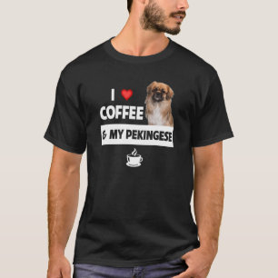 Camiseta Amo el café y mi perro pequinés mamá papá bebiendo