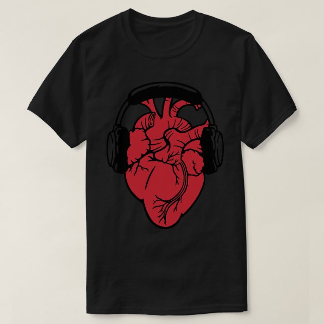 Camiseta Amo el corazón anatómico de audífonos musicales de (Diseño del anverso)