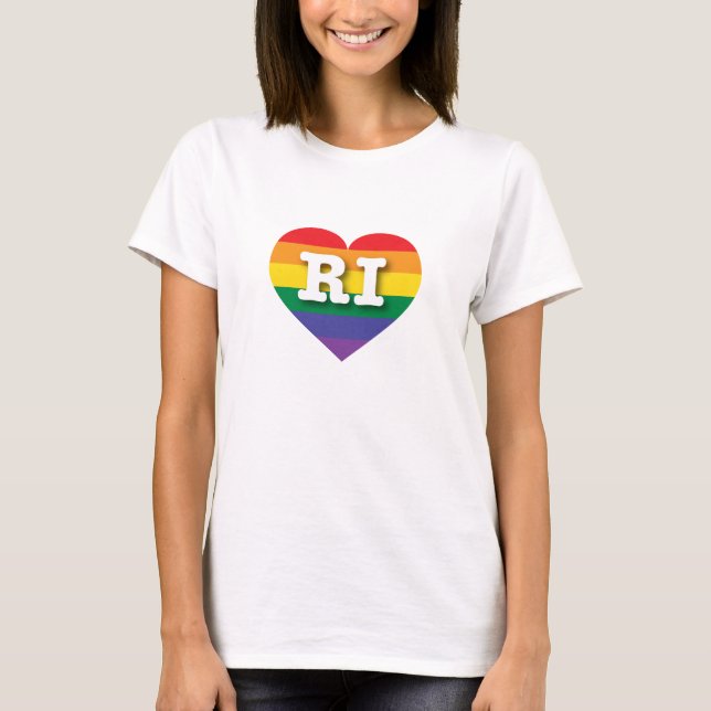 Camiseta Amo el corazón arcoiris de Rhode Island (Anverso)