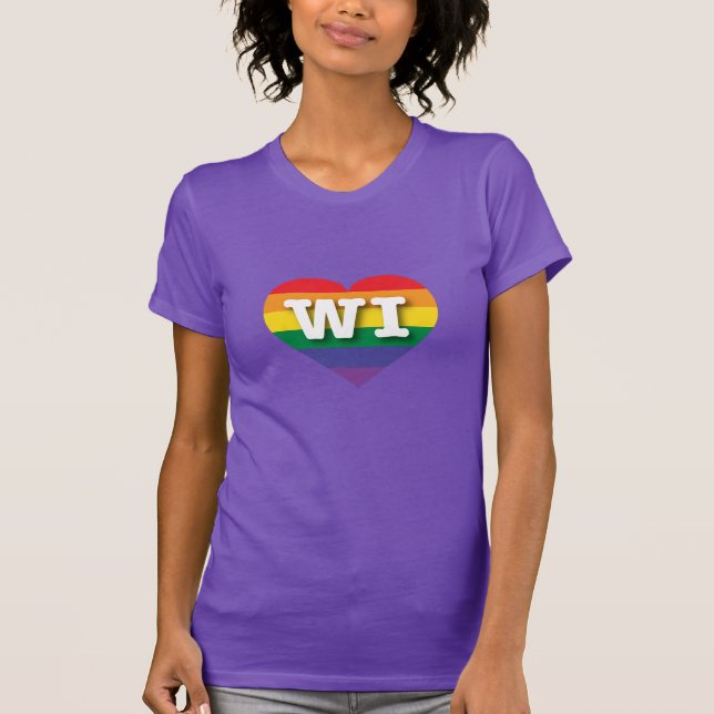 Camiseta Amo el corazón arcoiris de Wisconsin (Anverso)
