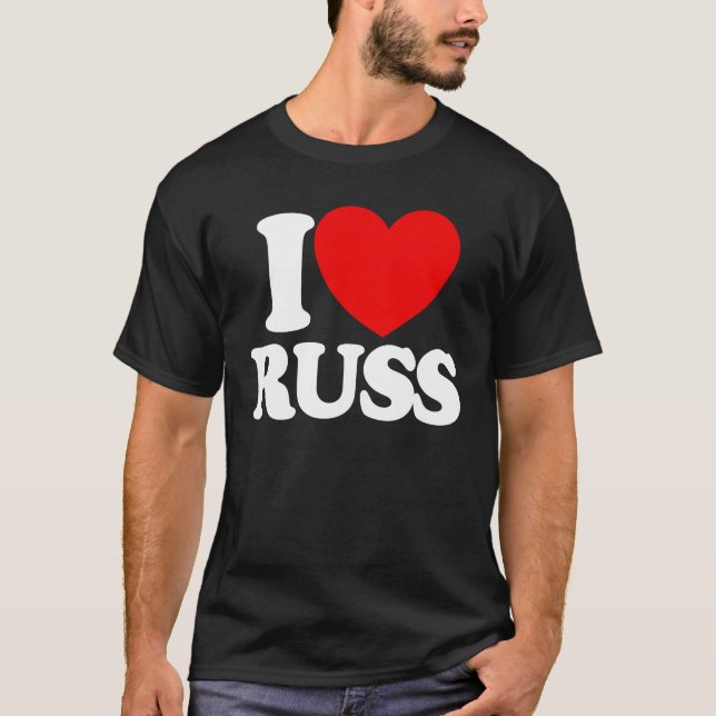 Camiseta Amo el Corazón Rojo Rústico Que Amo A Russ (Anverso)