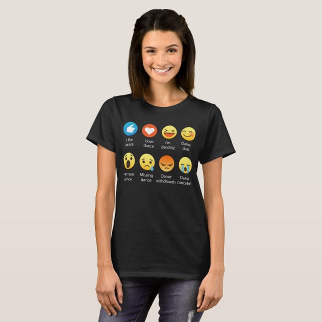 Camiseta Amo el Emoticon de la DANZA (emoji) (la fuente (Anverso completo)
