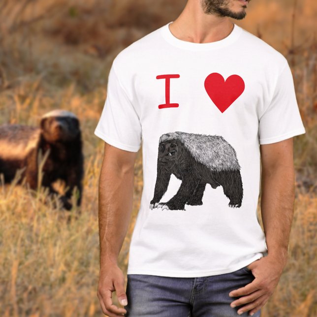Camiseta Amo el lema de Honey Badgers (I love honey badgers Tshirts with badass honey badger illustration and red heart slogan)