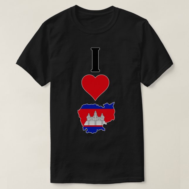 Camiseta Amo el mapa vertical de la bandera de Camboya en e (Diseño del anverso)