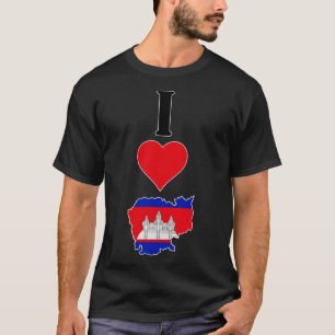 Camiseta Amo el mapa vertical de la bandera de Camboya en e