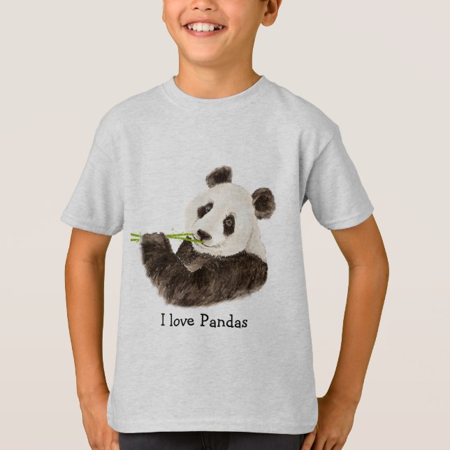 Camiseta Amo el oso asiático Pandas, animal acuarela (Anverso)